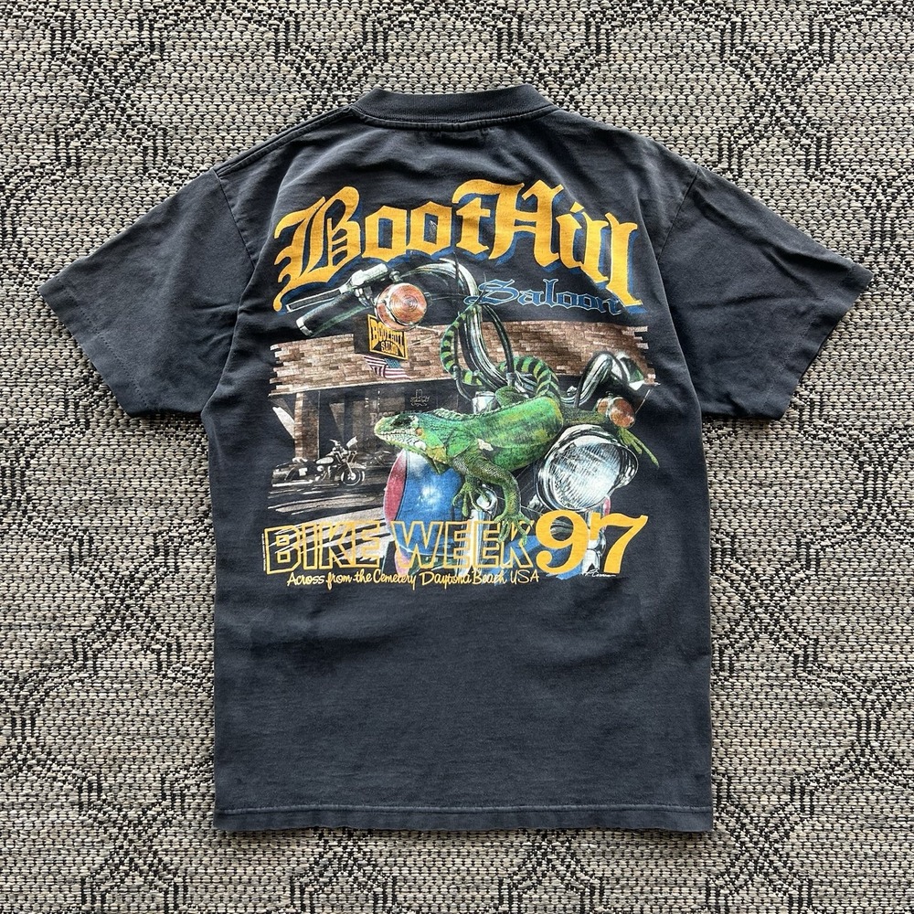 Vintage‎ Boot Hill Bike Week Shirt Men's Medium Black Biker Pocket Daytona Biker